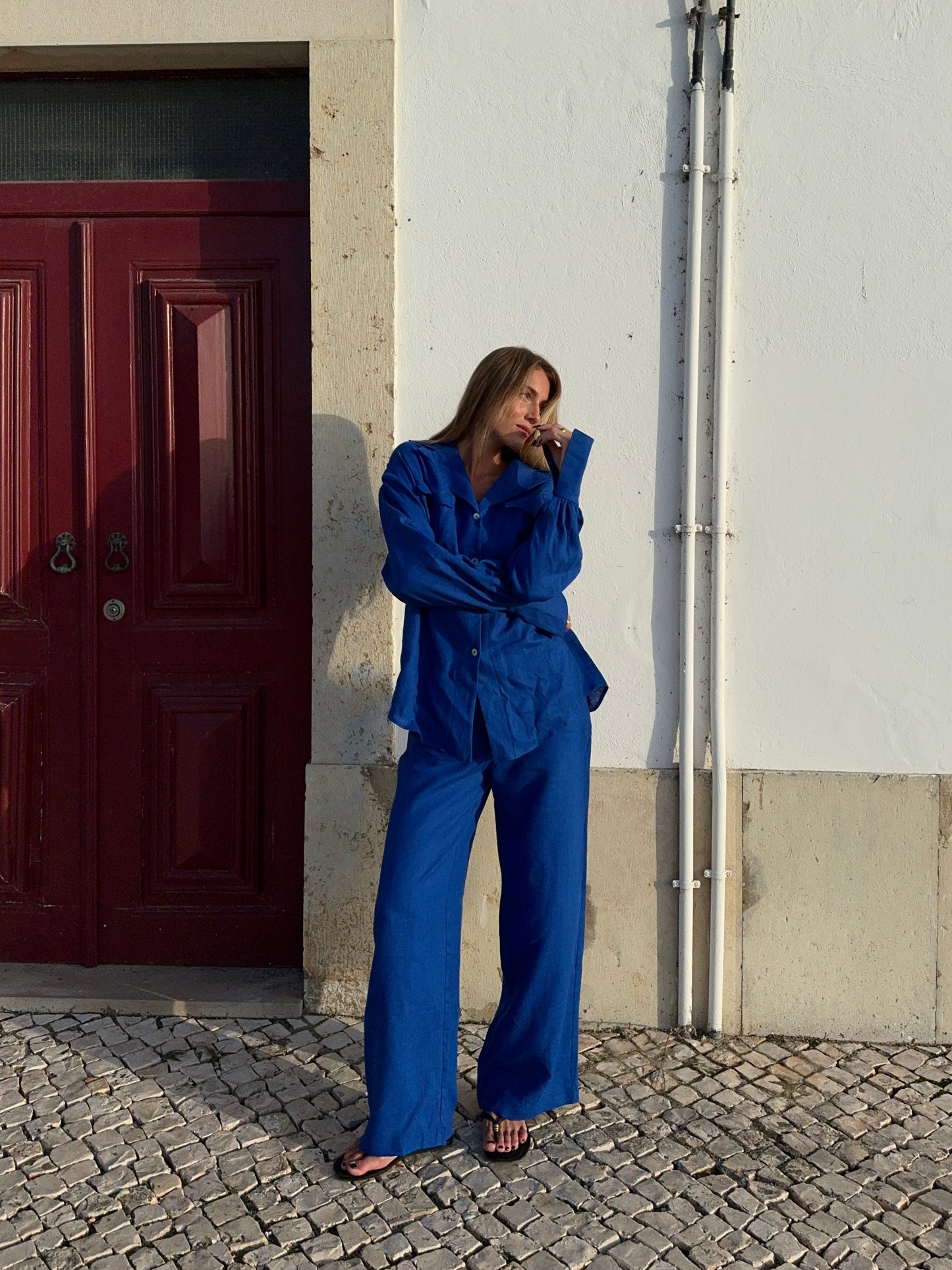 GABRIELLE LINEN SET - COBALT BLUE