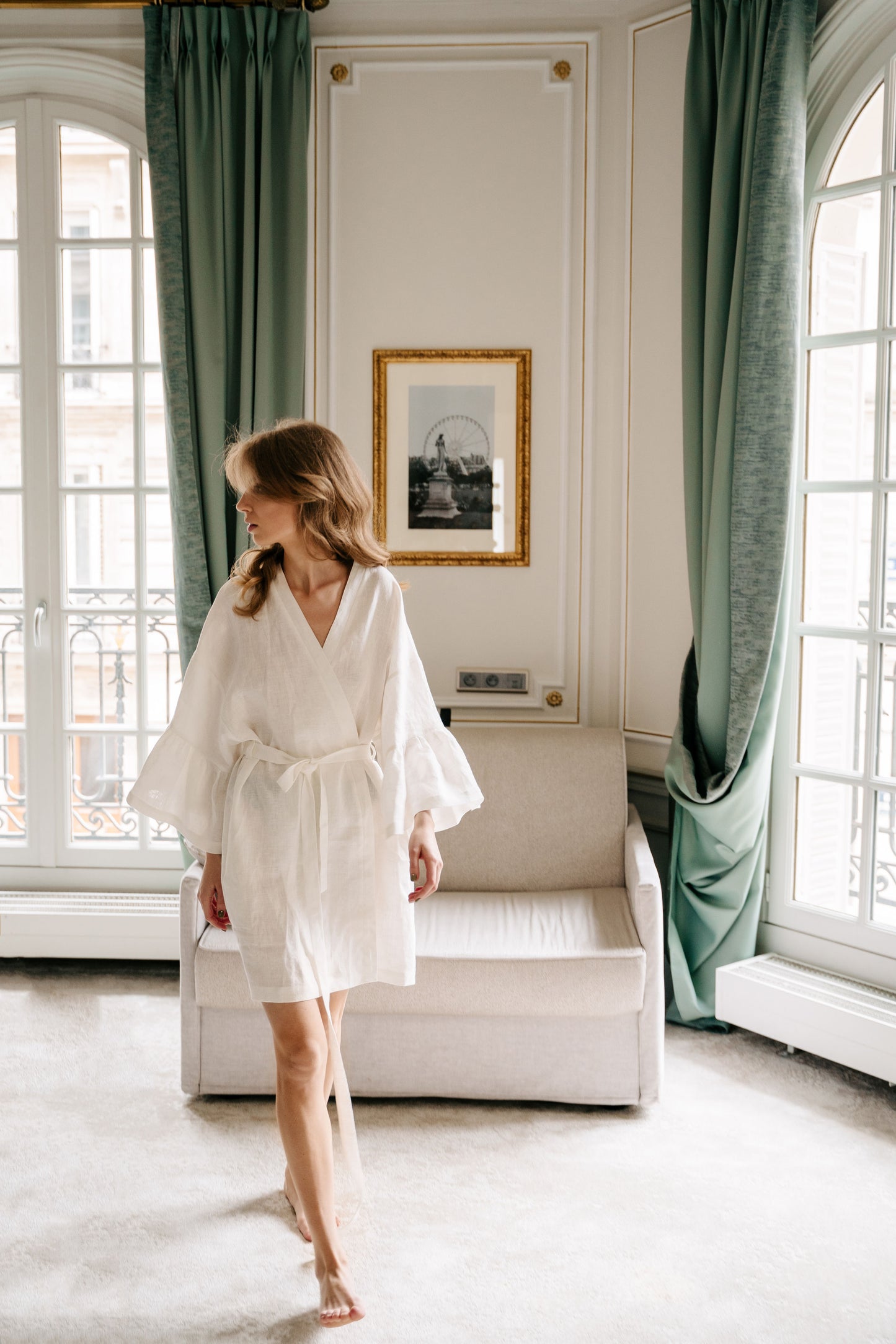 ivory linen mini robe