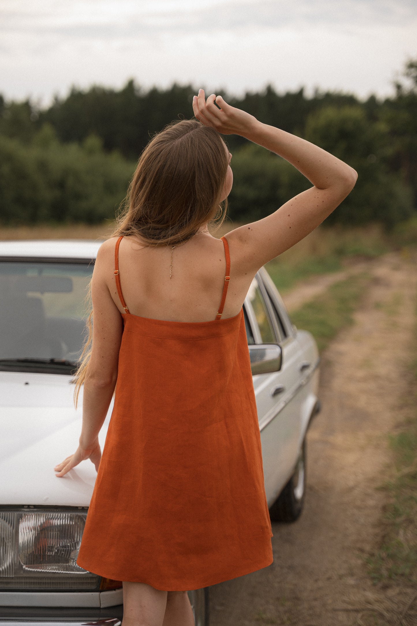 LOULOU LINEN MINI DRESS BURNT ORANGE