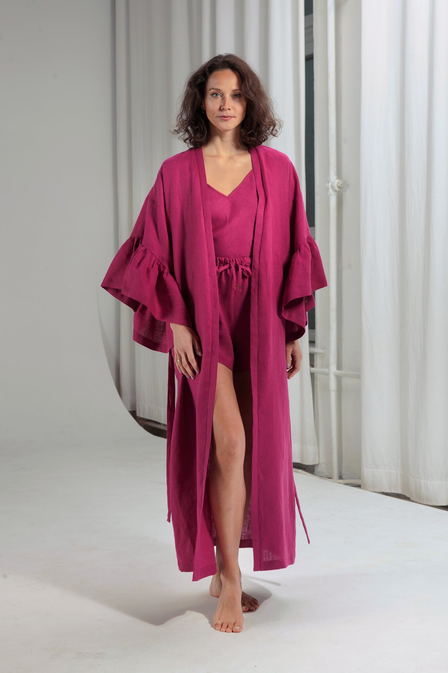 OLIVIA LINEN PYJAMA SET - FUCHSIA