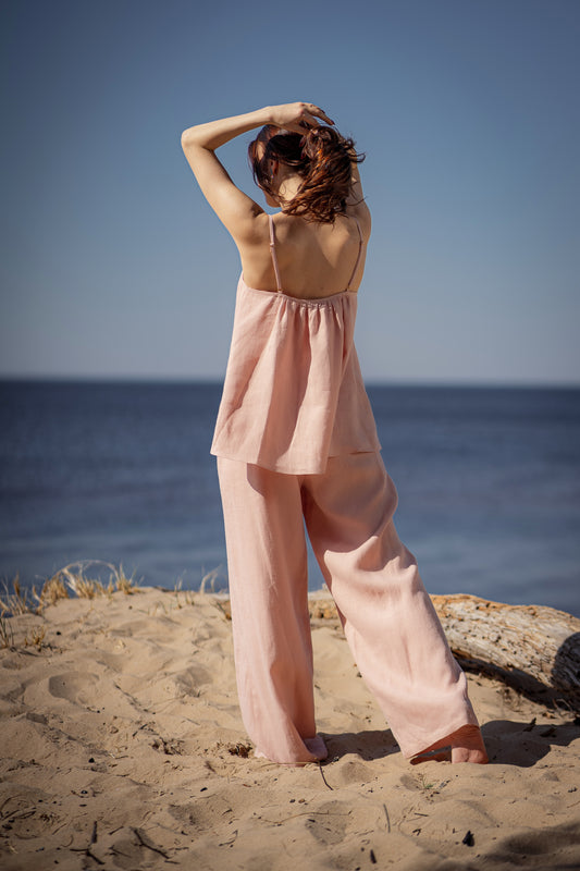 BLUSH PINK LINEN LOUNGEWEAR SET